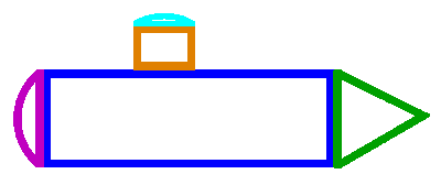 Ein U-Boot das sich aus einfachen geometrischen Körpern zusammensetzt